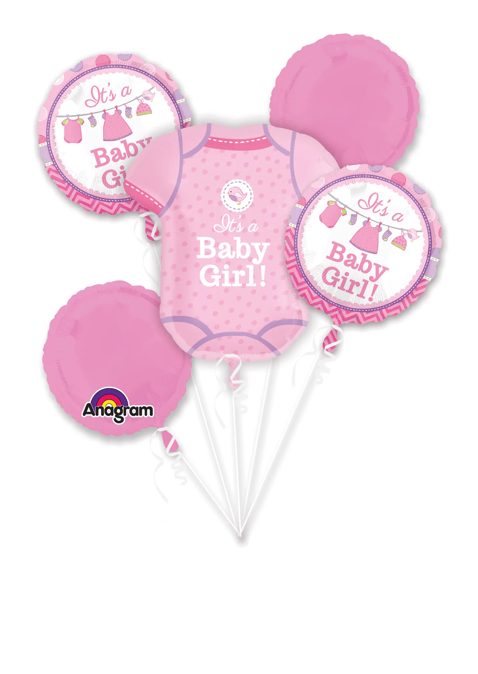 5 palloncini in alluminio in un design rosa baby shower